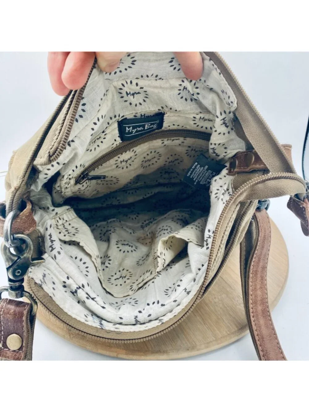 Myra Crossbody Bag Tan Canvas Leather Fold Over Purse Large Western Boho